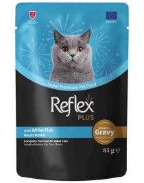 Reflex Plus Sos İçinde Et Parçacıklı Beyaz Balıklı Yetişkin Kedi Konservesi 85gr