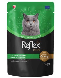 Reflex Plus Sos İçinde Et Parçacıklı Ördekli ve Tavşanlı Yetişkin Kedi Konservesi 85gr