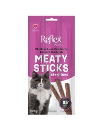 REFLEX PLUS TAVUKLU VE KIZILCIKLI ÇUBUK KISIRLAŞTIRILMIŞ YETİŞKİN KEDİ ÇUBUK ÖDÜL MAMASI 3*5 G