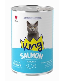 King Sos İçerisinde Et Parçacıklı Somonlu Kedi Konservesi 400gr