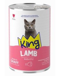 King Sos İçerisinde Et Parçacıklı Kuzu Etli Yetişkin Kedi Konservesi 400gr