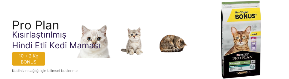 Pro Plan Kısırlaştırılmış Hindi Etli Kedi Maması 10+2 Kg, kilo kontrolü, üriner sistem desteği ve yüksek proteinli formülüyle kısırlaştırılmış yetişkin kediler için tam ve dengeli beslenme sağlar.