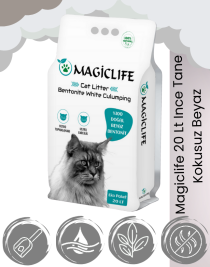 Magiclife 20 Lt Ince Tane Kokusuz Naturel Beyaz Bentonit Kedi Kumu