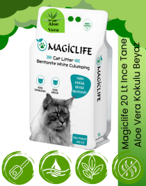 Magiclife 20 Lt Ince Tane Aloe Vera Beyaz Bentonit Kedi Kumu İnce Taneli