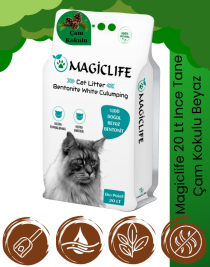 Magiclife 20 Lt İnce Tane Çam kokulu Beyaz Kedi Kumu İnce Taneli
