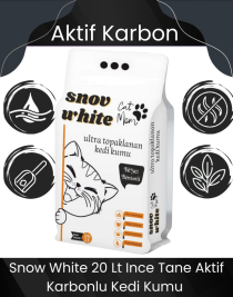 Snow White Aktif Karbonlu  bentonit kedi kumu 20 Lt