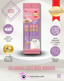 SmartHeart Gold Creamy Cat Treats Kalamarlı Kedi Ödül Maması 4x15g 
