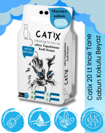 CATİX 20 Lt Beyaz Bentonit Marsilya Sabun Kokulu İnce Taneli Ultra Topaklanma Kedi Kumu