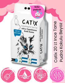 CATİX 20lt Beyaz Bentoint Pudra Kokulu Ince Taneli Kedi Kumu Ultra Topaklanma