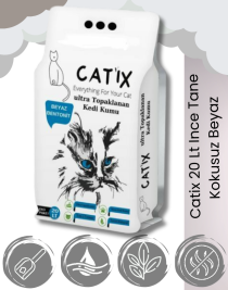 CATİX 20lt Beyaz Bentoint Kokusuz Ince Taneli Kedi Kumu Ultra Topaklama