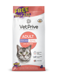 Vet Prive Kısırlaştırılmış Kedi Maması Somonlu Bonus Paket 10+2 Kg