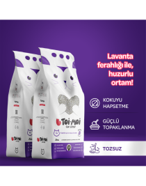 Toi Moi 2'li Avantaj Paketi Topaklanan, Tozsuz, Koku Hapseden Lavantalı Bentonit Kedi Kumu 2x10Kg