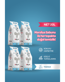 Toi Moi 4'lü Avantaj Paketi Topaklanan,Tozsuz,Hijyenik Marsilya Sabunlu Bentonit Kedi Kumu 4x5lt