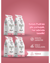 Toi Moi 4'lü Avantaj Paketi Tozsuz, Topaklanan, Emiciliği Yüksek Bebek Pudralı Bentonit Kedi Kumu 4x5lt