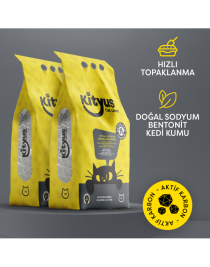 Kityus 2'li Avantaj Paketi Ekstra Topaklanan, İnce Taneli, Tozsuz, Aktif Karbonlu Bentonit Kedi Kumu 2x10lt